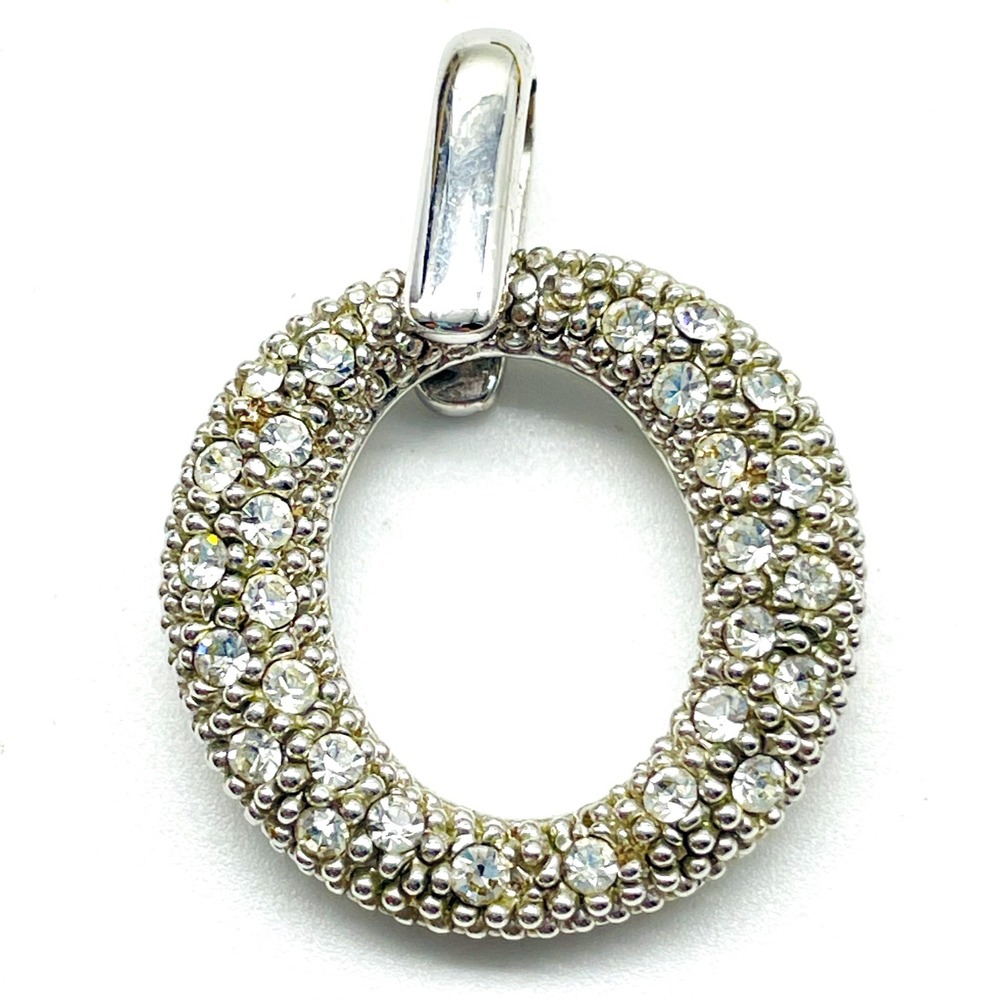 Open Circle Pendant Round Clear Rhinestone Silver Tone Fashion Jewelry Charm